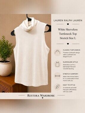 Lauren Ralph Lauren White Sleeveless Turtleneck Top Stretch Size L
